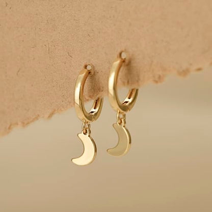 Earrings for Women 14K Gold Plated Huggie Hoop Dangle | Charm Drop,Dainty,Small,Simple,Lightweight,Hypoallergenic,Trendy,Everyday Jewelry,Gift - color: 02. Moon