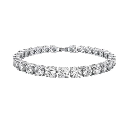 KEZEF Tennis Bracelet for Women, 7mm Round CZ, Silver Plated Brass, 6.5–8 Inch, Fold-Over Clasp - color: White CZ, size: 7 Inch