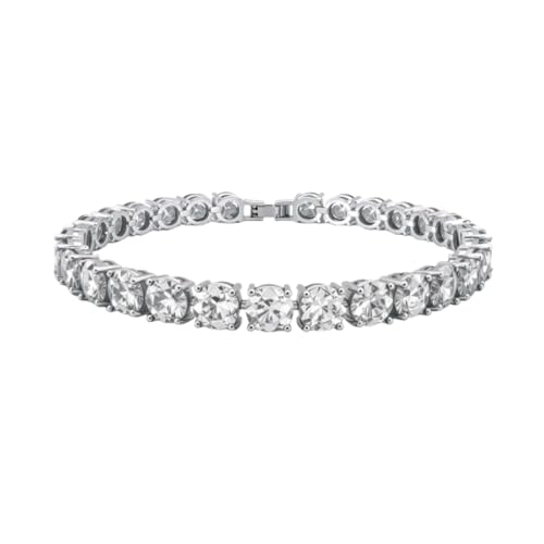 KEZEF Tennis Bracelet for Women, 7mm Round CZ, Silver Plated Brass, 6.5–8 Inch, Fold-Over Clasp - color: White CZ, size: 7 Inch