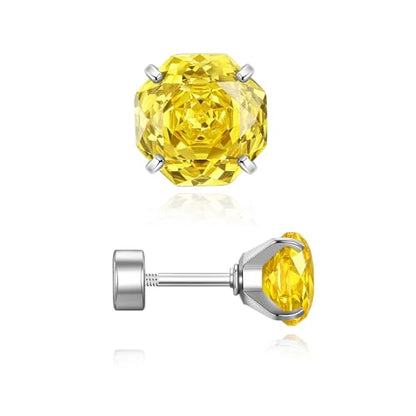 Zircon Flat Back Screw Hypoallergenic Surgical Steel Stud Earrings - color: Luxe Yellow, size: 1ct - 0.24 Inch (6mm), None Gift Box