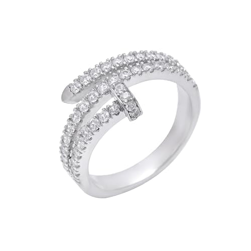 925 Sterling Silver Nail Wrap Cluster Ring for Women in 24K Yellow, Rose & White Gold Plated Sparkling Cubic Zirconia CZ Jewelry Gift for Her Elegant Cocktail & Statement Ring - color: White Gold, size: 6