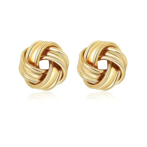Love Knot Stud Earrings for Women Gold Plated Knot Earrings Geometric Twisted Statement Earrings Trendy Jewelry - color: Gold 15mm Knot