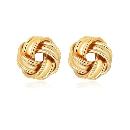 Love Knot Stud Earrings for Women Gold Plated Knot Earrings Geometric Twisted Statement Earrings Trendy Jewelry - color: Gold 15mm Knot