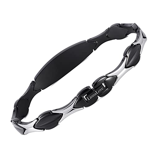 LinnaLove Fashion Shiny medical alert bracelet with Free Engraving Stainless steel Medical id bracelet for Women - color: Black