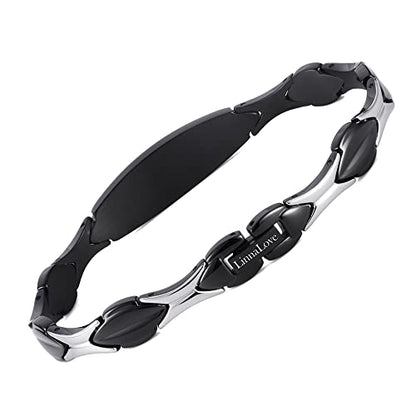 LinnaLove Fashion Shiny medical alert bracelet with Free Engraving Stainless steel Medical id bracelet for Women - color: Black