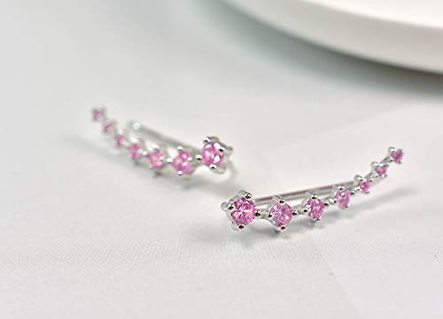 CZ Stud Earrings 925 Sterling Silver 18K Gold Plated Round Cubic Zirconia Hypoallergenic Set - color: Pink