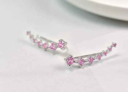 CZ Stud Earrings 925 Sterling Silver 18K Gold Plated Round Cubic Zirconia Hypoallergenic Set - color: Pink