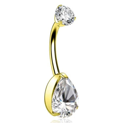 Titanium Floating Belly Button Rings 14G, ASTM F136 Implant-Grade Curved Barbell, Internal Thread with 6mm Teardrop Gems, Sparkle Navel Piercing Jewelry, 10mm/12mm Length - color: Teardrop Gold-Clear CZ, size: 1/2"(12mm)