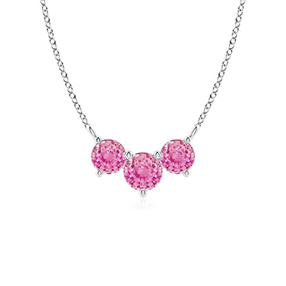 Angara Natural Pink Sapphire Pendant for Women | Classic Trio Round Pink Sapphire Necklace in 14K Solid Gold/Platinum With 18" Chain | Birthday, Anniversary, Gemstone Jewelry Gift