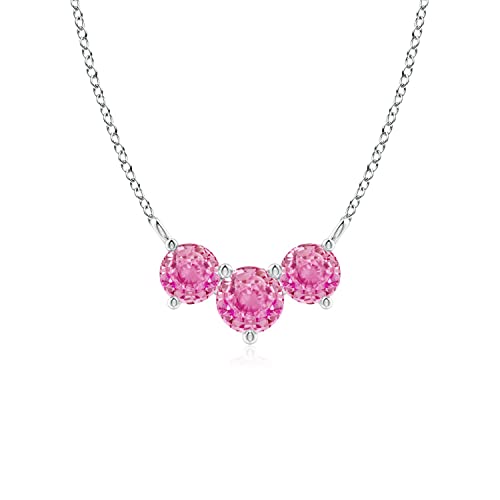 Angara Natural Pink Sapphire Pendant for Women | Classic Trio Round Pink Sapphire Necklace in 14K Solid Gold/Platinum With 18" Chain | Birthday, Anniversary, Gemstone Jewelry Gift