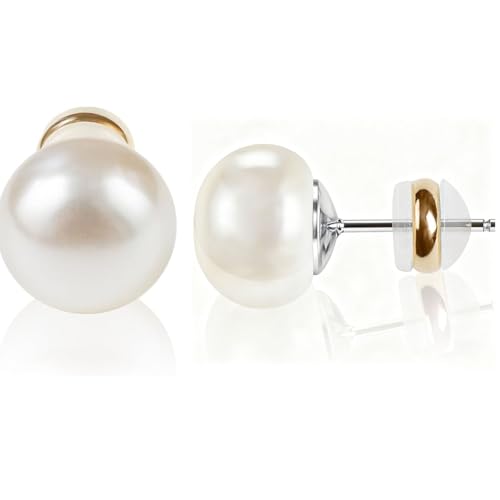 Natural Freshwater Cultured Pearl Stud Earrings, AAAA+Handpicked, Sterling Silver 18K Gold Plated Hypoallergenic Earring Studs Jewelry For Women - color: Milk white, size: 12mm