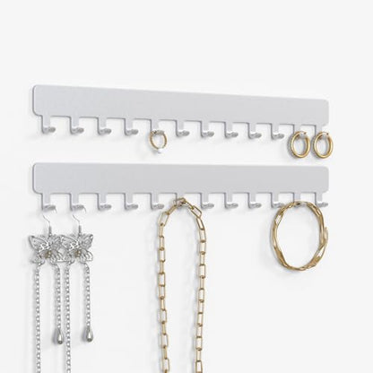 Necklace Holder Wall Mounted,Self Adhesive Jewelry Organizer,2 Pack,Silver | Modern Design,24 Hooks for Jewelry,Self Adhesive No Drilling,Durable Metal Design,for bedroom/closet/bathroom/vanity - color: Silver