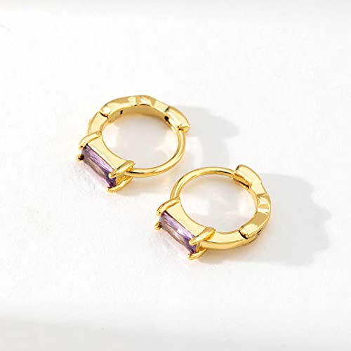 DAILY VIBES Dainty Butterfly Cross CZ Small Huggie Hoop Earrings for Women | Hypoallergenic, 14K Gold Plated Hoops, Tiny Cubic Zirconia, Cartilage Hoop Earrings for Women Trendy - color: Light Purple