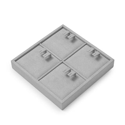 Microfiber 4 Slots Jewelry Earring Display Tray | Earring Display Organizer Tray Gray - size: 5.5" x 5.5" x 0.78"
