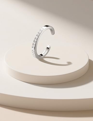 FIASASO 925 Sterling Silver Toe Rings for Women Adjustable 14K White Gold Plated Flower Cz Snake Twist Opal Band Rings Summer Beach Open Toe Rings Foot Jewelry - style: cz