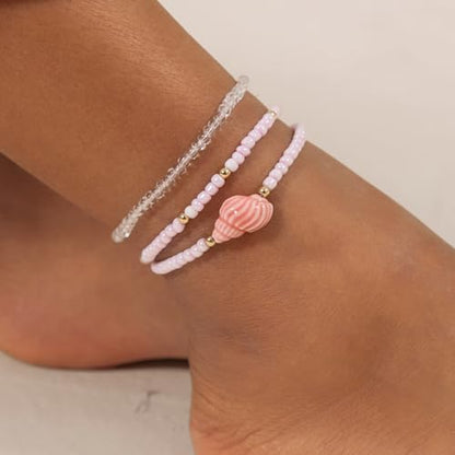 Cicy Bell Boho Ankle Bracelets Set for Women Beach Jewelry Bead Anklets | Hawaiian Shell Starfish Charm,Adjustable,Waterproof Non Tarnish,Summer Vacation Foot Jewelry - color: Gold C