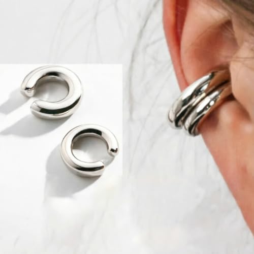 Chunky Ear Cuff Earrings, Asymmetric No Piercing Earring for Women Dainty Clip on Cartilage Ear Cuffs Fake Earrings Jewelry - color: A4-2Pair C-Shape Silver