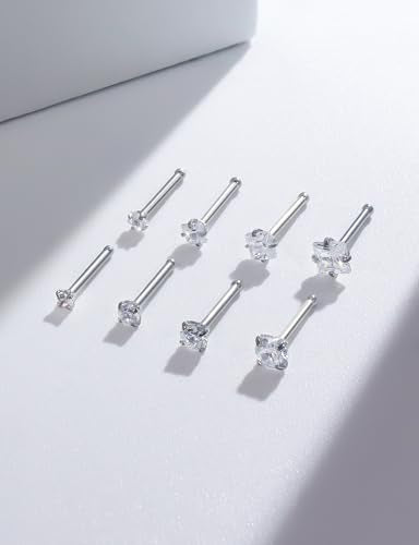 18G 20G 14K Gold Filled Nose Rings Studs Piercing Jewelry For Women Men 316L Surgical Steel Round Square Cubic Zirconia Nose Rings Studs Nostrial Piercing Jewelry CZ 1.5mm 2mm 2.5mm 3mm - color: Silver, size: 18 Gauge-Straight-Round and Square CZ