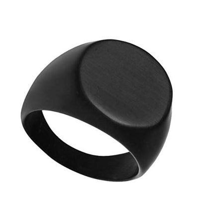 HIJONES Mens Stainless Steel Signet Ring Matte Brushed Square | Simple Statement ,Wedding Band,Polished Round - color: 18mm-Black