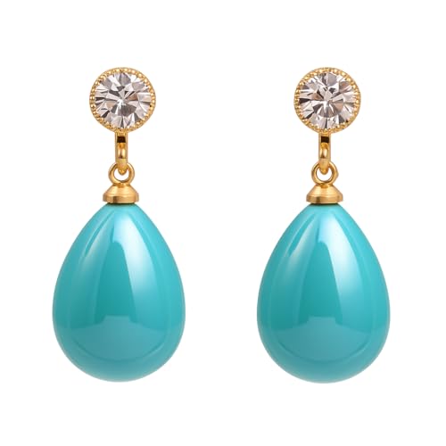 Pearl Clip on Earrings for Women - 14K Gold Silver Plated Cubic Zirconia Non Pierced Ear Clips Jewelry Gifts for Wedding Bridal Party Gifts - color: Light Blue-10mm
