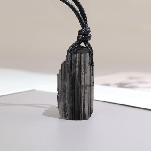 FANASY Natural Raw Crystal Necklace for Women Irregular Stone Necklaces Spiritual Gemstone Pendant with Adjustable Rope - color: Black Tourmaline