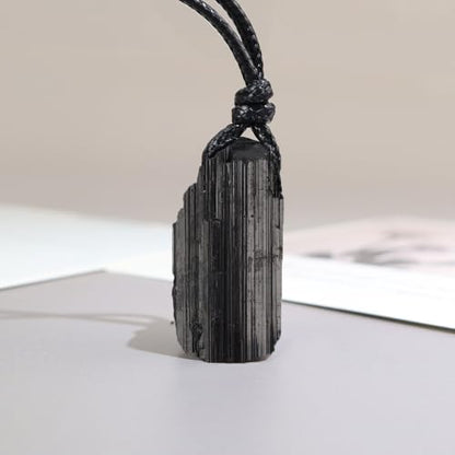 FANASY Natural Raw Crystal Necklace for Women Irregular Stone Necklaces Spiritual Gemstone Pendant with Adjustable Rope - color: Black Tourmaline