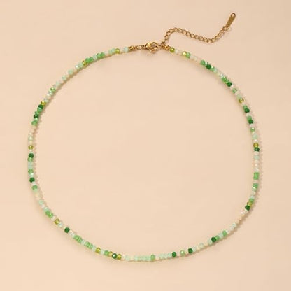 JSJOY Tiny Crystal Beaded Choker Necklaces for Women Colorful Beaded Necklace Dainty Choker Necklaces Simple Boho Jewelry Gifts for Teens Handmade Shining Bead Necklaces Gifts - color: Green