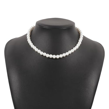 Chunky Pearl Choker Necklace - Stackable Statement Wedding Party Jewelry Gift - size: 8mm pearl