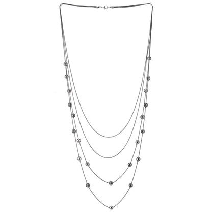 COOLSTEELANDBEYOND Statement Necklace Waterfall Multi-Strand Layered Long Chains with Ball Charm Pendant - color: B-Color: Grey Black