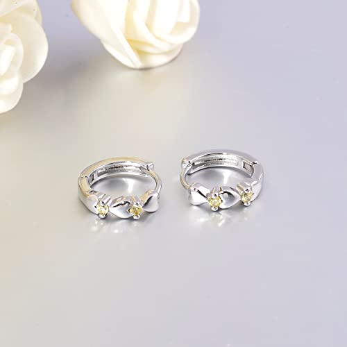 CiNily 14K White Gold Plated Small Hoop Earrings for Women Girls Heart Cubic Zirconia Hypoallergenic Earrings - color: Silver-light yellow