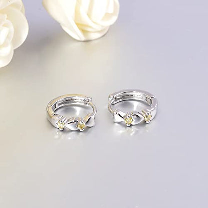 CiNily 14K White Gold Plated Small Hoop Earrings for Women Girls Heart Cubic Zirconia Hypoallergenic Earrings - color: Silver-light yellow
