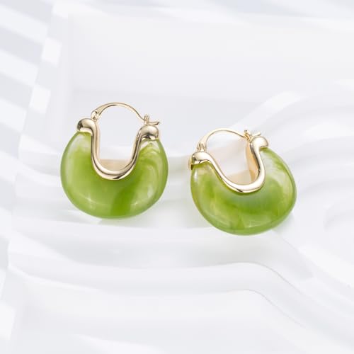 Chunky Gold Resin Hoop Earrings Leverback Statement Huggie Hoops Dangle Drop Dressy Earring Prom Festival Vacation Jewelry for Women - color: Green, size: Drop