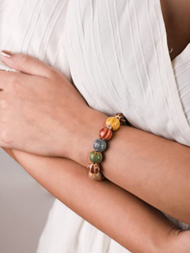 Boho Hippie Colorful Ceramic Beads Strand Stretch Bracelet, Bohemian Summer Beach Jewelry Gift for Women - color: S04