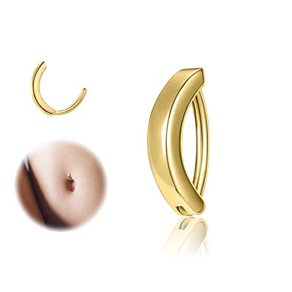 ZS 14G Clicker Belly Button Rings for Women, 925 Sterling Silver Belly Barbell Piercing Gold Reverse Curved Navel Barbell Body Jewelry - color: Gold,Inner diameter:8mm