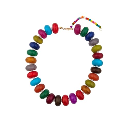 Chunky Beaded Statement Necklace for Women, Colorful Rondelle Bead, Bohemian Style, Adjustable Length, Summer Beach Accessory - color: Multicolor