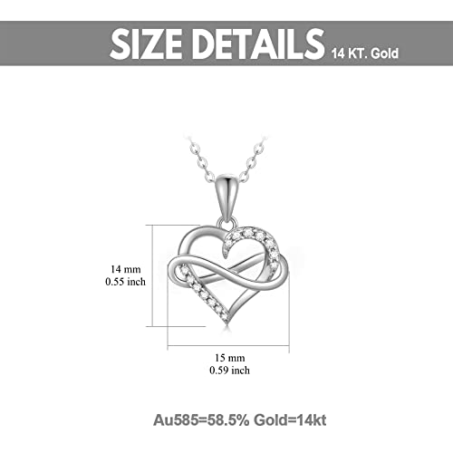 SISGEM 14kt Real Gold Heart Infinity Necklace for Women, Dainty Gold Love Heart Pendant Jewelry Anniversary Birthday Gifts for Her, Wife, Mom 18inch - color: White Gold