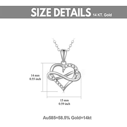 SISGEM 14kt Real Gold Heart Infinity Necklace for Women, Dainty Gold Love Heart Pendant Jewelry Anniversary Birthday Gifts for Her, Wife, Mom 18inch - color: White Gold