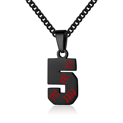 Hatti Doris Baseball Number Necklace for Men 00-99 - Jersey Number Necklace with Stainless Steel Gold Plated Chain & Baseball Charm Pendant - color: Black, style: 5