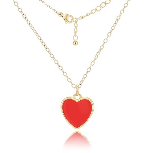 18K Gold Plated, Pt Plated Chain Necklace with Knot, Butterfly, Heart Pendant for Women, Delicate Minimalist Jewelry, 18-20 Inches - color: 12mm Red Heart