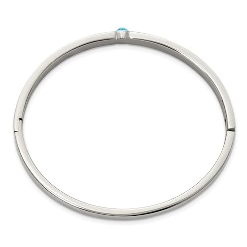 Diamond2Deal Chisel Stainless Steel Polished with Blue Preciosa Crystal 6mm Hinged Bangle Bracelet