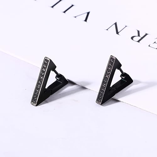 Aroncent 2-8Pcs Womens Mens Huggie Hoop Triangle Earrings Viking Runes Stainless Steel Ear Stud Novelty Black/Gold/Silver - color: E-Triangle Viking Earrings-Black