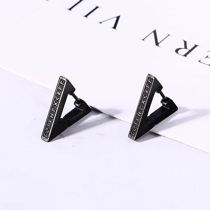 Aroncent 2-8Pcs Womens Mens Huggie Hoop Triangle Earrings Viking Runes Stainless Steel Ear Stud Novelty Black/Gold/Silver - color: E-Triangle Viking Earrings-Black