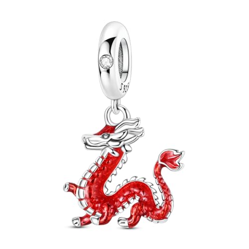 Hapour 925 Sterling Silver Charms for Bracelet Necklace Dangle Pendant Bead | Bear Charm, Elephant Zebra Cat Dream catcher Family Birthday European Jewelry Charm, For Women Mom - color: Red Dragon