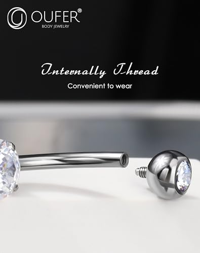 OUFER Dangle Belly Button Rings, Titanium Belly Rings, Clear CZ Dangle Belly Piercing Jewelry, Navel Piercing Jewelry, Internally Threaded Belly Rings For Women Men-10MM