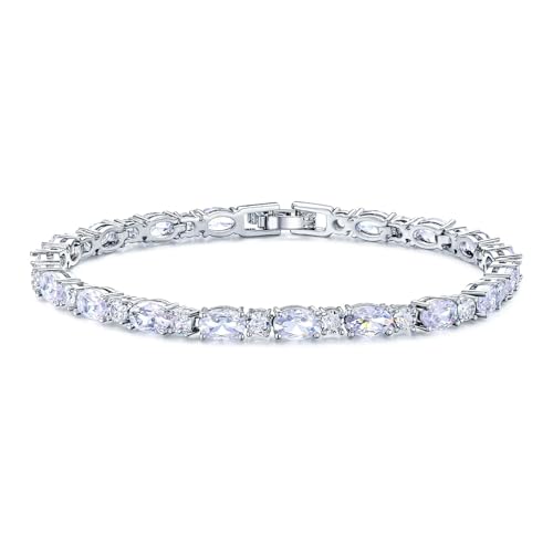 Classic Oval Birthstone Tennis Bracelet for Women - 4 * 6mm Cubic Zirconia Tennis Bracelet Jewelry Birthday Anniversary Wedding Valentine's Day Gift for Her Wife Girlfriend Mom-Size 7.0" - color: 04-Apr-White Diamond