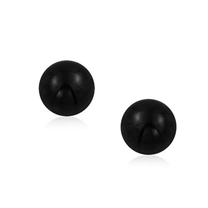 Classic Birthstones Gemstone 10MM Ball Stud Earrings .925 Sterling Silver - color: Black Onyx
