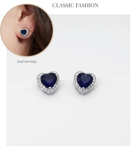 Cubic Zirconia LOVE Heart Jewelry Set Earrings Necklace Bracelet Set for Women Prom Wedding Party Anniversary Birthday - color: royal blue