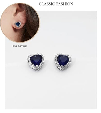 Cubic Zirconia LOVE Heart Jewelry Set Earrings Necklace Bracelet Set for Women Prom Wedding Party Anniversary Birthday - color: royal blue