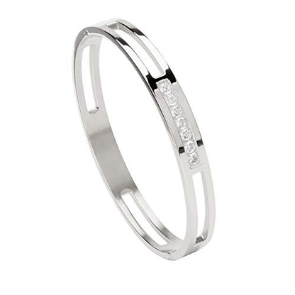 MILAKOO 6/8mm Gold/Silver Color Bangle Hollow Stainless Steel with Rhinestone Bracelets - color: Silver, size: 6mm