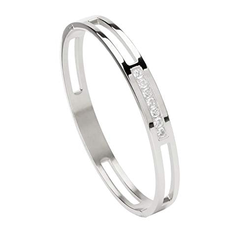 MILAKOO 6/8mm Gold/Silver Color Bangle Hollow Stainless Steel with Rhinestone Bracelets - color: Silver, size: 6mm